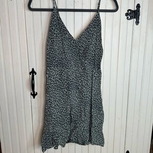 All In Favor Green and Black Spaghetti Strap Cheeta print Mini Dress size M